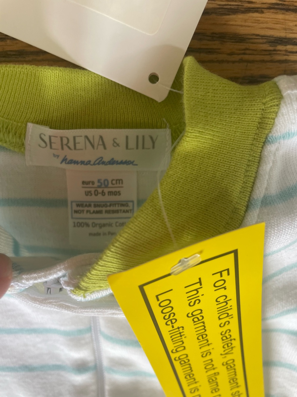 NWT SERENA & LILY Organic Cotton Baby Sleeper. Auqua Stripes. 0-6 months. - Picture 5 of 7